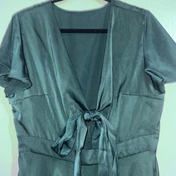 Womens Elegant Green Midi Dress XL Polyester Spandex Short Sleeve - Picture 3 of 11
